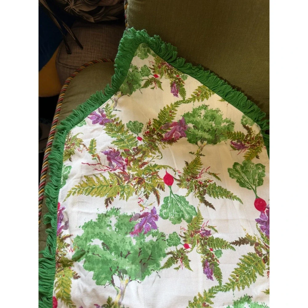 Nishat Botanical‎ Table Runner Radish Fern Green Fringe Reversible 56x14 Boho